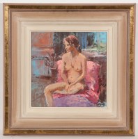 Lot 1760 - * TINA MORGAN, ELAINE ON RED oil on canvas,...