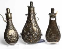 Lot 1182 - VICTORIAN COPPER POWDER FLASK with embossed...