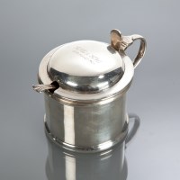 Lot 10 - LARGE GEORGE V SILVER MUSTARD POT with blue...