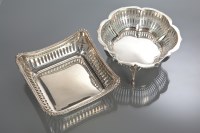 Lot 32 - TWO SILVER BONBON BASKETS one square, one...