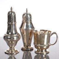 Lot 35 - TWO SILVER SUGAR CASTERS AND A SILVER...