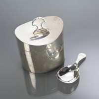 Lot 41 - SILVER OVAL TEA CADDY the hinged lid with a...