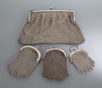 Lot 46 - SILVER MESH EVENING PURSE along with three...