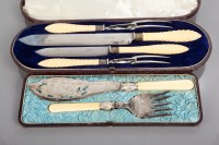 Lot 69 - VICTORIAN IVORY HANDLED FOUR PIECE CARVING SET...