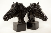 Lot 281 - PAIR OF BLACK PAINTED CAST IRON GARDEN HORSES...