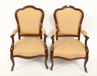 Lot 282 - PAIR OF VICTORIAN ROSEWOOD ARMCHAIRS with gold...