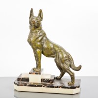 Lot 354 - ART DECO MARBLE AND SPELTER DOG STATUE signed...