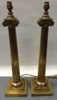 Lot 375 - PAIR OF BRASS CORINTHIAN COLUMN TABLE LAMPS on...