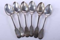 Lot 296 - SET OF SIX VICTORIAN FIDDLE PATTERN TEASPOONS...