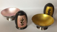 Lot 305A - TWO SILVER AND ENAMEL SALT AND PEPPER SETS one...