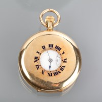 Lot 1024 - EIGHTEEN CARAT GOLD HALF HUNTER POCKET WATCH...