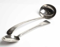 Lot 336A - GEORGE III SILVER FIDDLE PATTERN GRAVY SPOON...