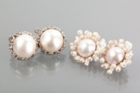 Lot 1126 - TWO PAIRS OF PEARL EARRINGS one with each...