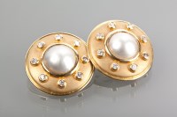 Lot 1129 - PAIR OF EIGHTEEN CARAT GOLD PEARL AND DIAMOND...