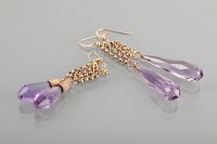 Lot 1144 - PAIR OF AMETHYST DROP EARRINGS with amethyst...