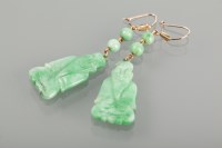 Lot 1146 - PAIR OF ART DECO STYLE CARVED JADE EARRINGS...