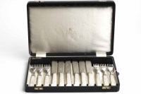 Lot 345A - SET OF SIX SILVER AND MOTHER OF PEARL HANDLED...