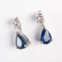 Lot 1300 - PAIR OF SAPPHIRE AND DIAMOND EARRINGS each...