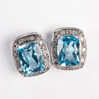 Lot 1317 - PAIR OF TOPAZ AND DIAMOND EARRINGS each set...