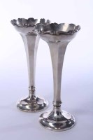 Lot 351 - PAIR OF GEORGE V SILVER TRUMPET VASES maker...