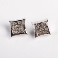 Lot 1362 - PAIR OF DIAMOND STUD EARRINGS each of square...