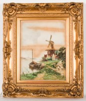 Lot 1432 - J. R. MILLER, DUTCH CANAL SCENE watercolour on...