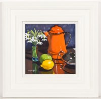 Lot 1772 - FRANK COLCLOUGH, SNOWDROPS & RED COFFEE POT...