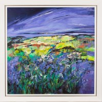 Lot 1878 - SHELAGH CAMPBELL, BLUEBELLS ON SCALPAY acrylic...