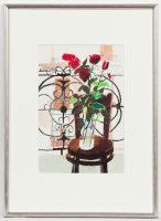 Lot 1733 - * CLAIRE HARRIGAN RSW, FLOWER VASE ON A CHAIR...