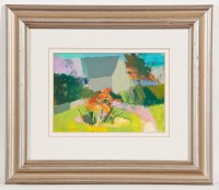 Lot 1765 - * CLAIRE HARRIGAN RSW, GREY HOUSE WITH PINK...