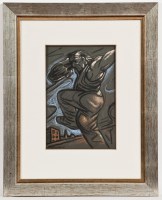 Lot 1857 - * PETER HOWSON OBE, ORANGE MARCH pastel on...