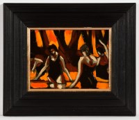 Lot 1865 - * JAMIE O'DEA, AT THE BARR oil on card 17cm x...