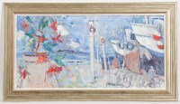 Lot 1877 - DONALD MANSON, BOATS & BEGONIA, SUMMER oil on...