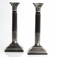 Lot 441 - PAIR OF SILVER CORINTHIAN COLUMN CANDLESTICKS...