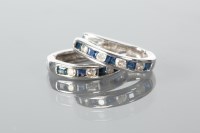 Lot 1130 - PAIR OF SAPPHIRE AND DIAMOND HALF HOOP...