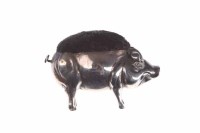 Lot 442 - EDWARDIAN NOVELTY SILVER PIG PIN CUSHION maker...