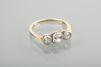 Lot 1153 - DIAMOND THREE STONE RING the old brilliant cut...