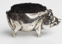 Lot 444 - EDWARDIAN NOVELTY SILVER PIG PIN CUSHION...