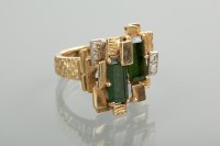 Lot 1160 - 1970S TOURMALINE AND DIAMOND DRESS RING with a...