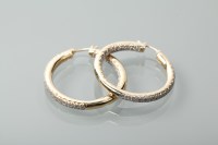 Lot 1255 - PAIR OF DIAMOND SET HOOP EARRINGS each hoop...