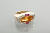 Lot 1267 - UNUSUAL ART DECO STYLE CITRINE, RUBY AND...