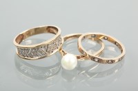 Lot 1353 - NINE CARAT GOLD PEARL SET RING size N; along...