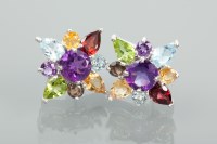 Lot 1356 - PAIR OF MULTI GEM SET EARRINGS of floral form,...