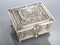 Lot 409 - CONTINENTAL SILVER PLATED JEWELLERY CASKET...