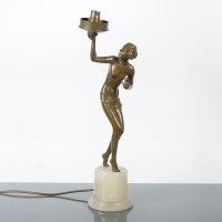 Lot 452 - ART DECO SPELTER TABLE LAMP OF A FEMALE the...