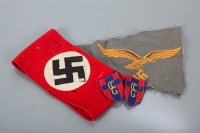 Lot 456 - A NAZI GERMAN ARMBAND AND MINIATURE FLAG the...