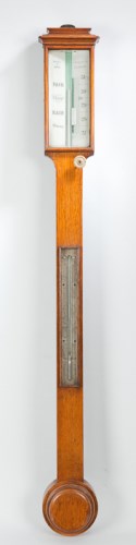 Lot 495 - EDWARDIAN OAK STICK BAROMETER maker White