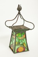 Lot 497 - ARTS AND CRAFTS STAINED GLASS AND EMBOSSED...