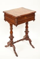 Lot 567 - VICTORIAN WALNUT WORK TABLE the hinged top...