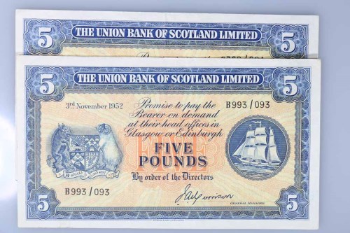 Lot 1790 - TWO THE UNION BANK OF SCOTLAND LIMITED £5...
